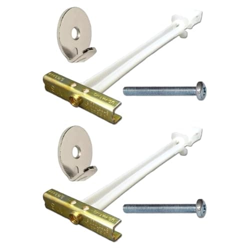 Image of Heavy Duty Picture & Mirror Hanging Kit – 2 Nickel Hooks + 2 M5 Snap Toggle Plasterboard Fixings & Bolts – Secure Cavity Wall Anchor Set (40kg Safe Load)