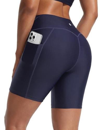 Image of baleaf Womens Swimming Shorts 6" Tummy Control High Waist with Pockets Ladies Swim Board Bottoms UPF 50+ Navy Blue M