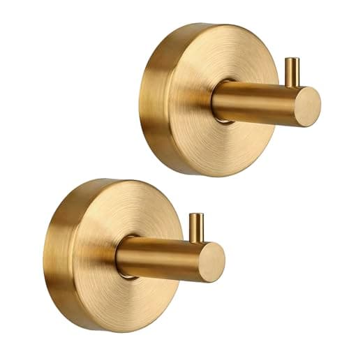 Image of FENGfxcgs 2 Pcs Stainless Steel Suction Cup Hook, No Drill Towel Hooks Holder Heavy Duty Suction Cups Hook for Towels Loofah Coat Robe Waterproof Rustproof (Gold)