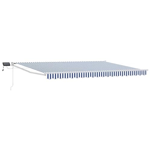 Image of vidaXL Manual Retractable Awning with LEDs Blue and White 4 x 3 m, A Modern, Outdoor Sun Shade Solution, Retractable Awning, Garden Canopy, Durable, LED for Your Porch