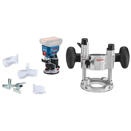 Image of Bosch Professional 18V System Cordless Router GKF 18V-8 (incl. Parallel Guide, 2X Routing vac adaptors, Chip Shield, ¼” (6.35mm) Collet, Wrench, Without Battery/Charger) + TE 600 Plunge Base