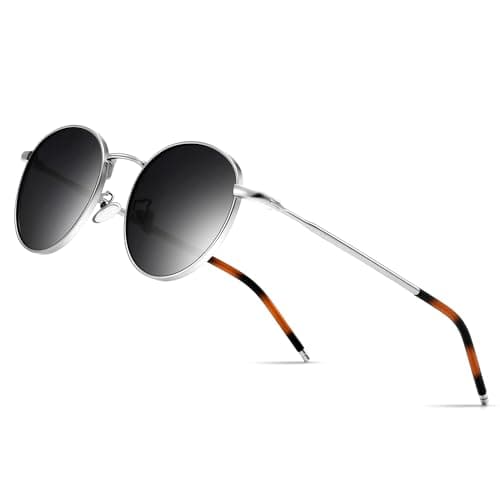 Image of SUNGAIT Round Vintage Polarized Sunglasses Classic Retro Metal Frame Sunglasses Circular for Women Men(Silver Frame/Polarized Gray Lens)-SGT059YKHUUK