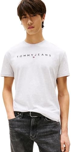 Image of Tommy Jeans Baby Boys TJM Reg Linear Logo Tee Ext Dm0dm20744 S/S T-Shirt, Grey (Silver Grey), L UK