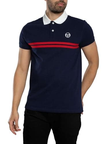 Image of Sergio Tacchini Men's Supermac Polo Shirt, Maritime Blue/Adrenaline Rush, XXL