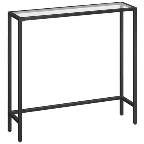 Image of HOOBRO Slim Hallway Console Table, Tempered Glass Sofa Table, 75 x 22 x 80 cm, Modern Display Table for Living Room, Metal Frame, Sturdy, Black EBK07XG01
