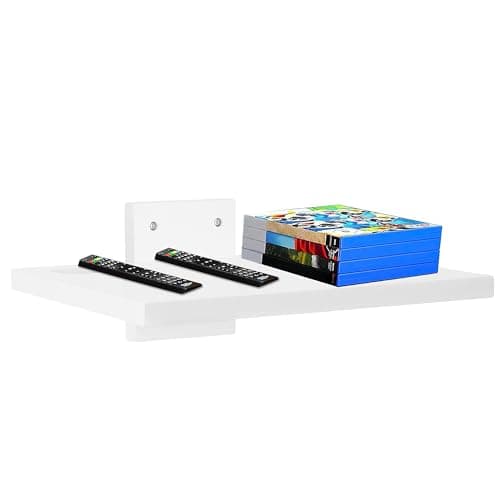 Image of FURAOMEILI Floating Projector Wall Mount TV Shelf,Wooden Wall Mounted Under TV Floating Shelf for Projector, PS5, DVD Player,Game Console, Cable Box,1Tier（White）