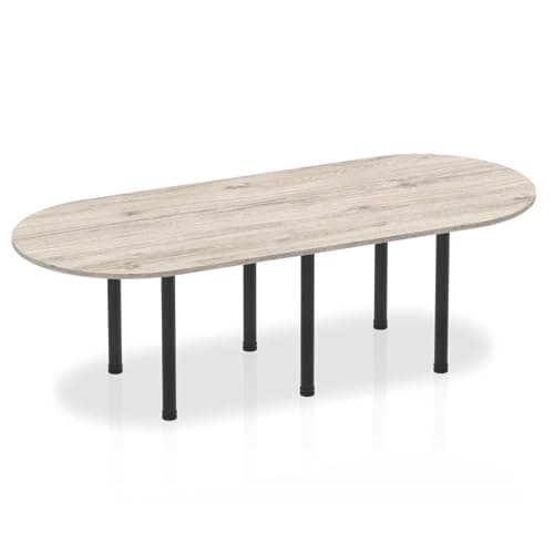 Image of OPO Impulse Freestanding 1800/2400mm Rectangular Boardroom Table Attractive Post Legs | Sturdy Build Weather & Heat Resistant Melamine Finish Table Grey Oak Black 2400