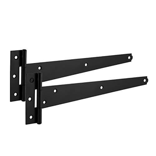 Image of XFORT® 2 Pack 300 mm T-Hinge Black Japanned, Metal Tee Hinges with Weather Resistant, Rustproof Powder Coating, T Strap Hinges Ideal for External Use On Gates and Sheds