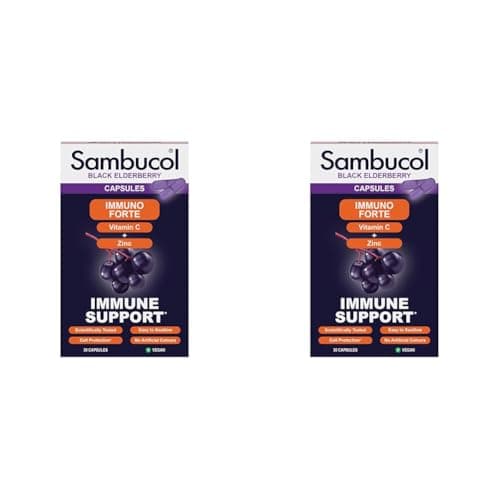 Image of Sambucol Natural Black Elderberry Immuno Forte Capsules | Vitamin C | Zinc | Immune Support Supplement| 30 Capsules (Pack of 2)