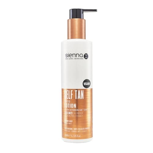 Image of Sienna X Self Tan Tinted Lotion 200ml. Natural Streak Free Fake Tan Cream For Holiday Glow With Green Tea And Calendula. Long Lasting Formula For Face And Body.