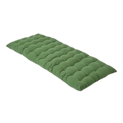 Image of HOMESCAPES Olive Green Garden Bench Cushion 2 Seater Seat Pad for Patio Furniture Kitchen or Dining Bench Indoor & Outdoor Use Comfortable 100% Cotton Modern Tufted Style Thick Cushion 108cm Wide