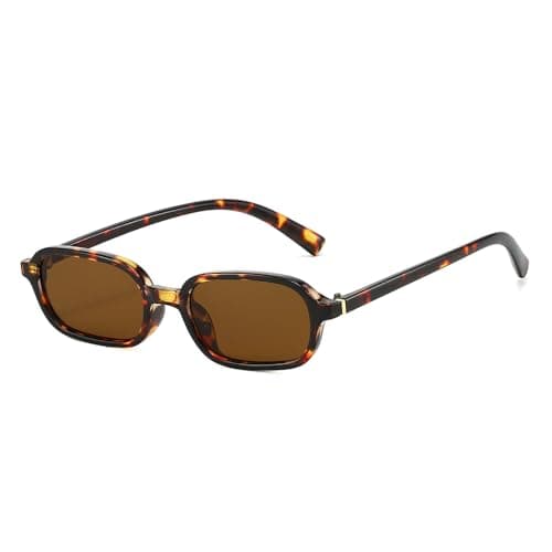Image of YAMEIZE Retro Small Rectangle Sunglasses for Women Men 90s Vintage Narrow Rectangular Sunglasses (Leopard Brown)