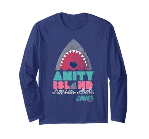 Image of Jaws Amity Island Swim Club Shark Art Long Sleeve T-Shirt