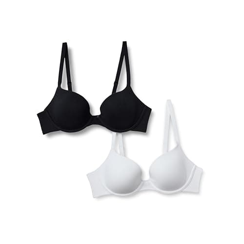 Image of Amazon Essentials Women's Cotton Jersey Lined Wired Plunge Bra, Pack of 2, Black/White, 32B