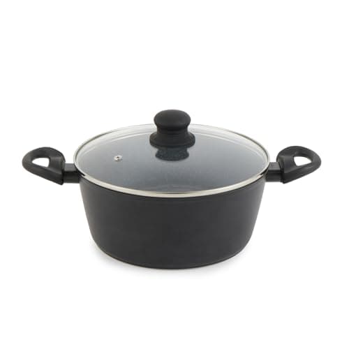 Image of Russell Hobbs RH02809EU7 Metallic Marble Stock Pot - Non-Stick Casserole Cooking Pot, 24cm/2L, Soup Pot, Tempered Glass Lid with Steam Vent, Induction Hob Suitable, Soft Grip Handles, Lightweight