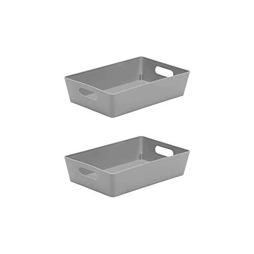Image of Wham Bam 4.01 Cool Grey Plastic Studio Storage Baskets Office Home & Kitchen Tidy Organiser 25.5 x 17 x 6cm (2 Baskets)