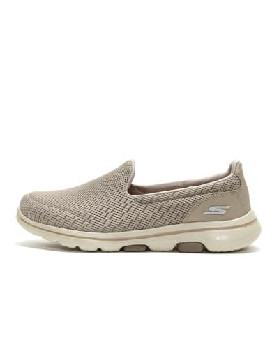 Image of Skechers Women's GO Walk 5 Slip On Trainers, Taupe Textile Trim, 6 UK Wide