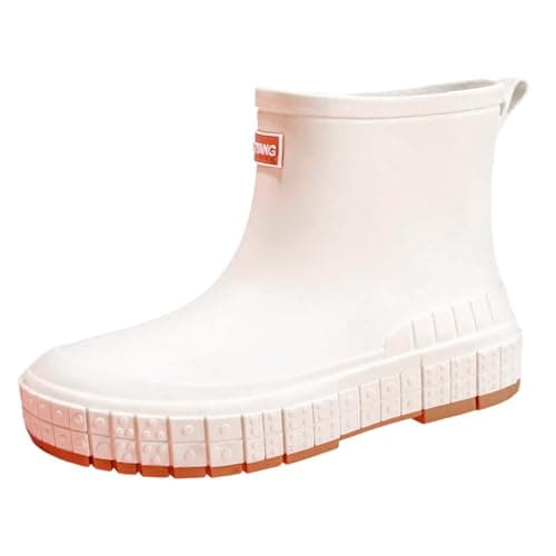 Image of Generisch Wellington Boots Women's Industrial Craft Lined Waterproof Women's Rain Shoes Short Fashion Adult Rain Boots Water Shoes Non-Slip Outdoor Shoes, White, 8.5 UK