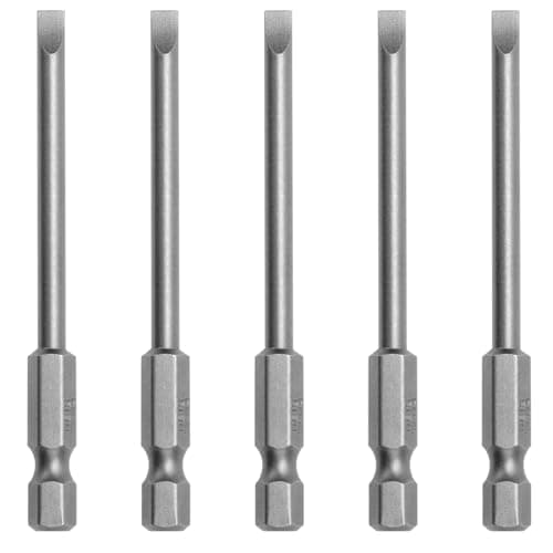 Image of 5 Pcs Slotted Screwdriver Bits 4mm Long Screwdriver Bits 1/4 Inch Hex Shank Magnetic Flat Head S2 Steel Screw Driver Drive Drill Bits Power Tool for Electric Screwdrivers, 75mm Long