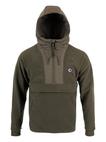 Image of SPEERO Men’s Hybrid Hoodie – Mid-Weight Pullover Fleece Sweatshirts with Half Zip, Insulated Funnel Neck, Long Sleeves with Rib Cuffs, Hand Pockets for Outdoor, Travel and Casual Wear – Green, M