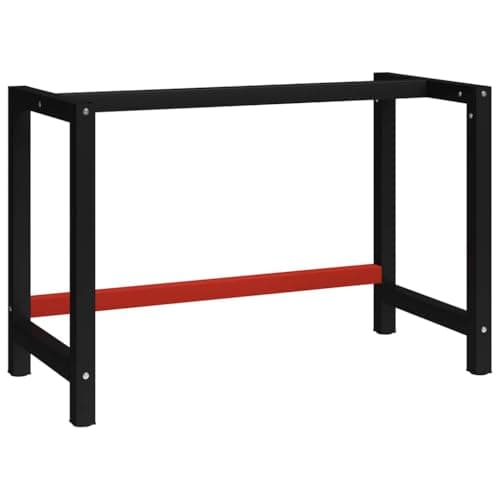 Image of vidaXL Work Bench Frame, 120x57x79 cm, Metal with Powder Coating, Black & Red, Industrial Style, for Office or Workshop, Heavy Duty Table Legs, Desk Bracket, Workbench Support