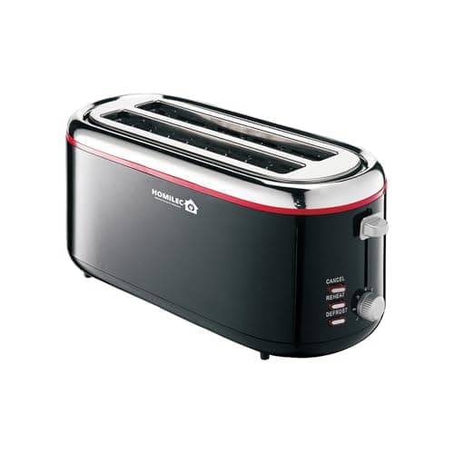 Image of HOMILEC 4 Slice Toaster Black - Extra Wide Long Slots for Breads, Crumpets and Bagels, Reheat and Defrost with 5 Level Browning Control
