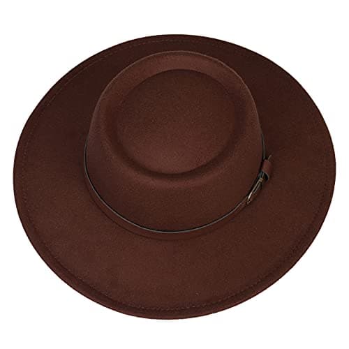 Image of JK Home Vintage Wide Brim Fedora Floppy Sun Hat - Wool Felt Beach Princess Cloche Derby Bowler Church Party Bucket Hats Coffee
