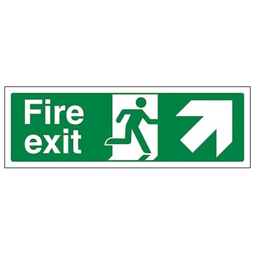 Image of V Safety Fire Exit Arrow Up Right 450 x 150 mm - 2mm Super-Tough Rigid Plastic Safety Sign