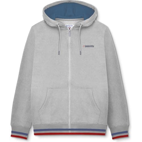 Image of Lambretta Mens Full Zip Twin Tipped Hooded Sweatshirt Hoodie - Grey/Dark Blue/Red - XL