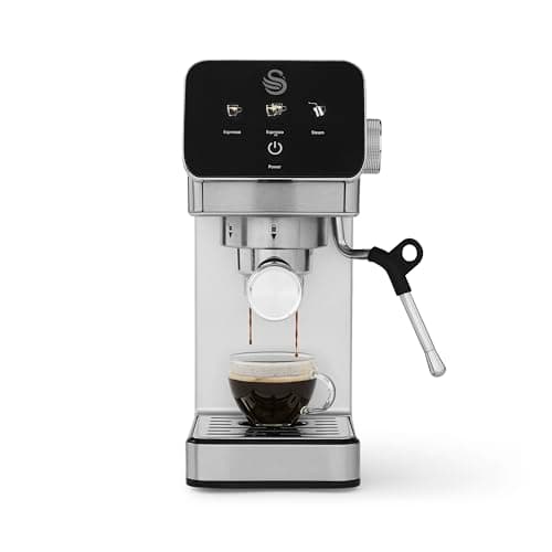 Image of Swan SK22153 Mini Digital Espresso Coffee Machine, Digital Touch Controls with 3 Pre-Sets, 20 Bar Pressure, Built-in Milk Frother, Compact Design, Stainless Steel
