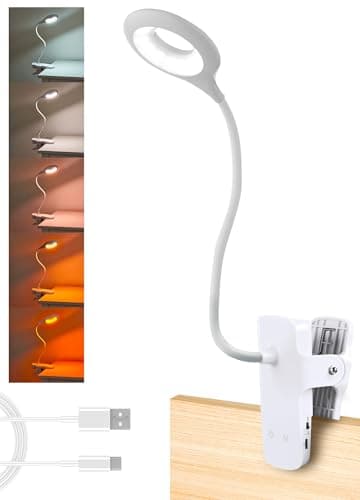 Image of National Lighting Dimmable LED Clip On Light - 4.5W Touch Control LED Lamp with Flexible Neck & Strong Clamp - 5 Colours & Brightness Levels, USB Rechargeable Desk Light - White