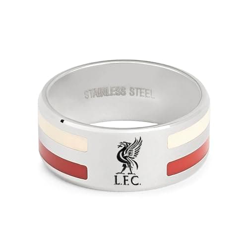 Image of Official Licensed Liverpool FC Stainless Steel 2 Colour Stripe Band Ring - Small Mens/Unisex Football Gift