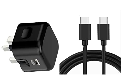 Image of USB C Charger Plug, Mini 20W Dual Ports USB A + USB C PD Wall Fast Charger For Ulefone Armor X10 12 5G / Note 12P 13P / Power Armor 14 13 Charger Adapter UK Plug with Fast Charging Cable (BLACK)