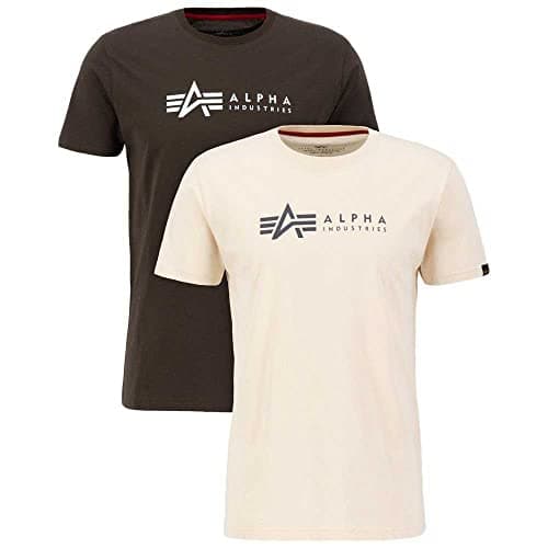 Image of Alpha Industries 2 Pack T-Shirt for Men, Black Olive/Jet Stream White, S