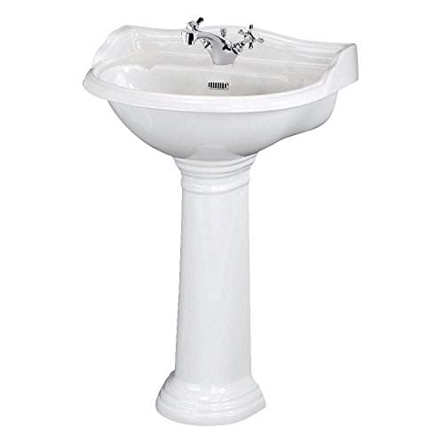 Image of Milano Towneley White Full Pedestal 1 Tap Hole Bathroom Basin Sink - 600mm x 500mm