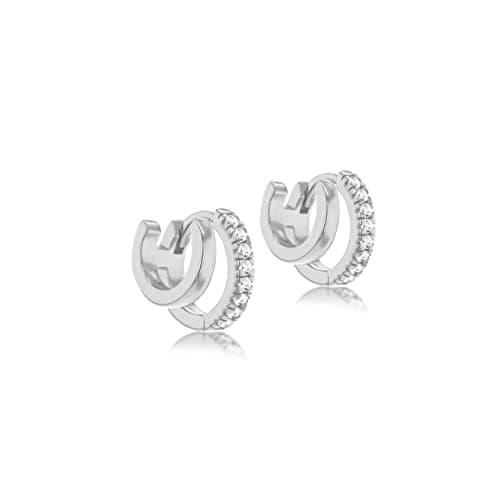 Image of Tuscany Silver Women's Sterling Silver Rhodium Plated 16 x 1.5mm CZs Double Cuff Earrings