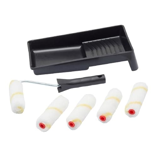 Image of Fit For The Job 7 pc Mini Paint Roller Set for Painting with Emulsion, Walls and Ceilings, 4 inch Roller and Tray Set