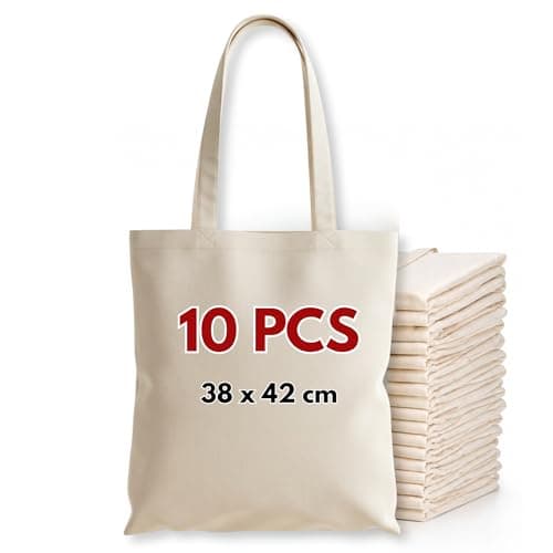 Image of Cotton Tote Bags, Bulk Shopping Bag Cotton Bags, Multipack, 100% Cotton Canvas, Reusable Grocery Cloth Bag, Extra Strong Long Handle Double Stitched Ideal for Printing 5 10 20 pack (10, Natural)