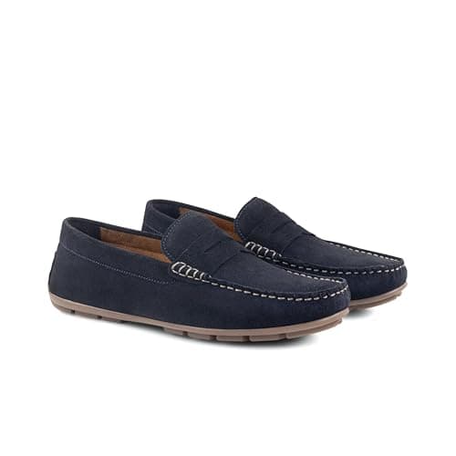 Image of Silver Street London Bari Premium Suede Driving Loafers Shoes for Men Extra Padded Breathable Mens Casual Shoes Comfortable Moccasins Slip On Men Flats, Navy, UK 10