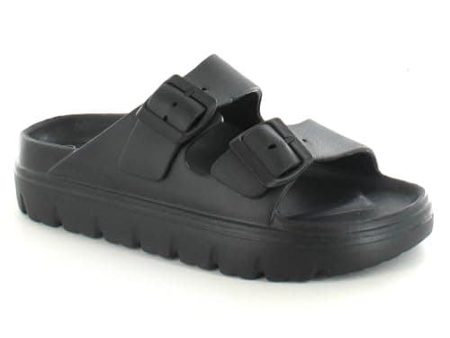Image of ella Women's Double Buckle Strap EVA Material Chunky Sole Flatform Slider Sandals (Black, UK Footwear Size System, Adult, Women, Numeric, Medium, 6)