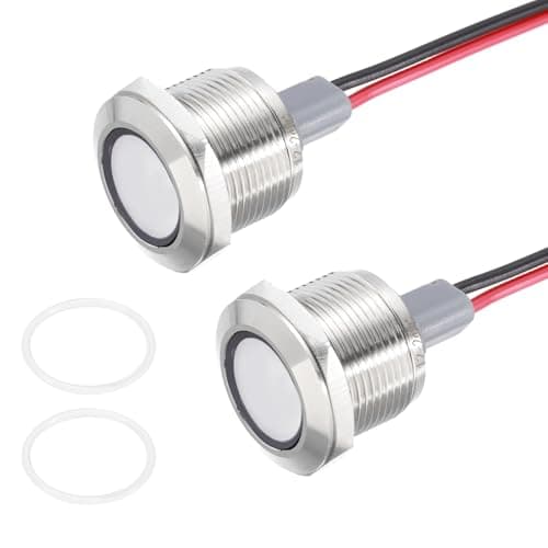 Image of PATIKIL 2Pcs 19mm(3/4") Indicator Light,12V-24V AC/DC 20mA LED Metal Signal Lamp Waterproof IP67 Flat Head Signal Lights with 205mm(8") Cable for Boat Car,White