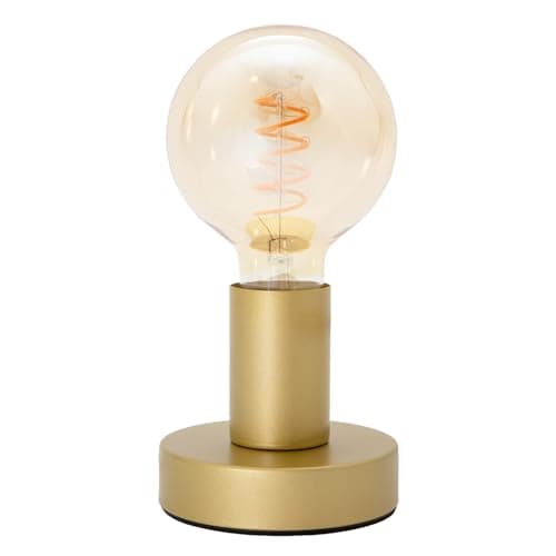 Image of Happy Homewares Contemporary Satin Gold Bulb Holder Table Lamp to Showcase Vintage Filament Bulbs | 19cm x 10cm | Inline Switch Button