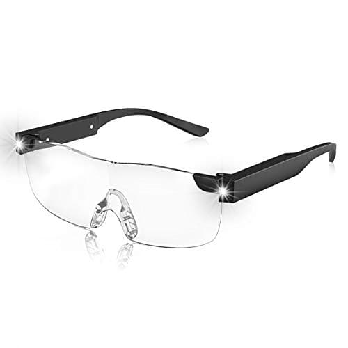 Image of OuShiun Hands Free Magnifying Glass with Light, 160% Magnifier Eyeglasses USB Rechargeable, Great for Crafts, Reading and Close Work (Black, 1.6X)