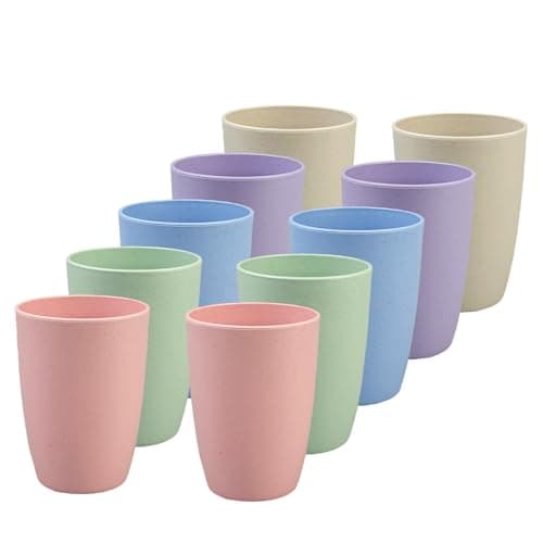 Image of TEYIAN 10 Pack Plastic Cups 350ml Reusable Drinking Cups Durable Plastic Tumblers Set for Kitchen Outdoor Parties Picnics, Camping, BBQ -5 Colour