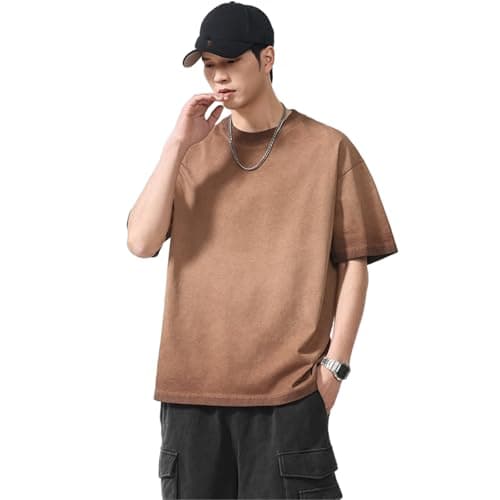 Image of Men's Vintage Casual Daily Crew Neck T-Shirt Summer Short Sleeve-Coffee-XL