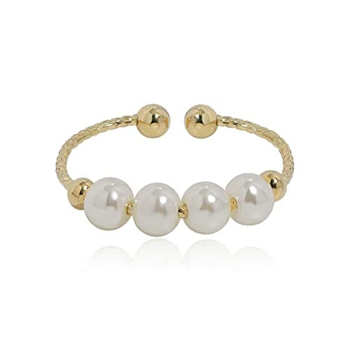 Image of Anxiety Fidget Ring for Women 925 Sterling Silver Spinning Ring Gold Ring Anxiety Relieving Fidget Ring Anti Stress Healing Ring Pearl Bead Ring (Gold)