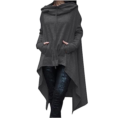 Image of Long Hoodies for Women UK - Women's Oversized Sweatshirt High-Low Hem Irregular Hooded Sweatshirts with Pocket Solid Casual Loose Long Sleeve Hoodies Longline Tunic Tops Spring Fall Trendy Y2K Outfits