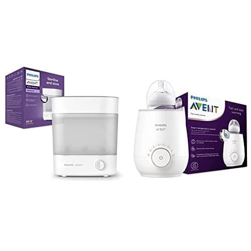 Image of Philips Avent Advanced Bottle Steriliser, Kills 99.9% of Germs*, 10 min Sterilising Cycle - SCF291/01 & Philips Avent Fast Bottle Warmer with Smart Temperature Control: Warms Evenly, No Hotspots