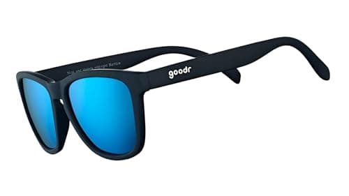 Image of goodr Mick and Keith's Midnight Ramble Polarised Sunglasses for Men & Women, Medium Sized (OG), Black Solid Frames with Blue Mirrored Reflective Lens, UV400 Protection, No Slip, No Bounce