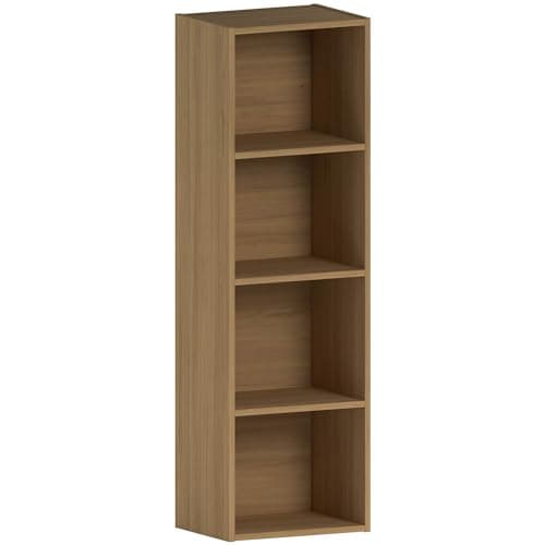 Image of Vida Designs Oxford 4 Tier Cube Bookcase, Oak Wooden Shelving Display Storage Unit Office Living Room Furniture